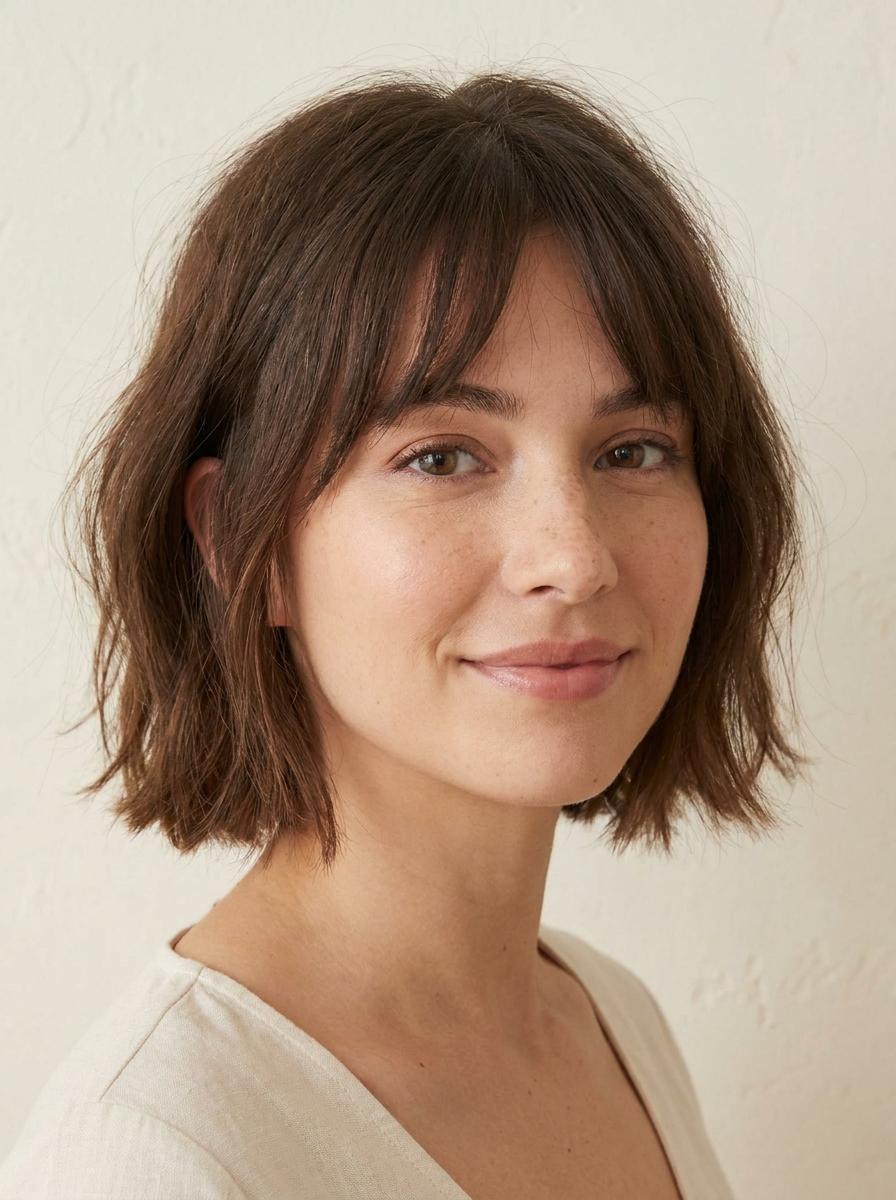 Kurzer Bob mit Curtain Bangs – moderne Frisur für kurze Haare